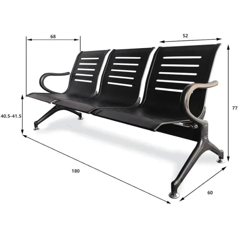 Three Seater Black Metal Waiting Bench Dimension