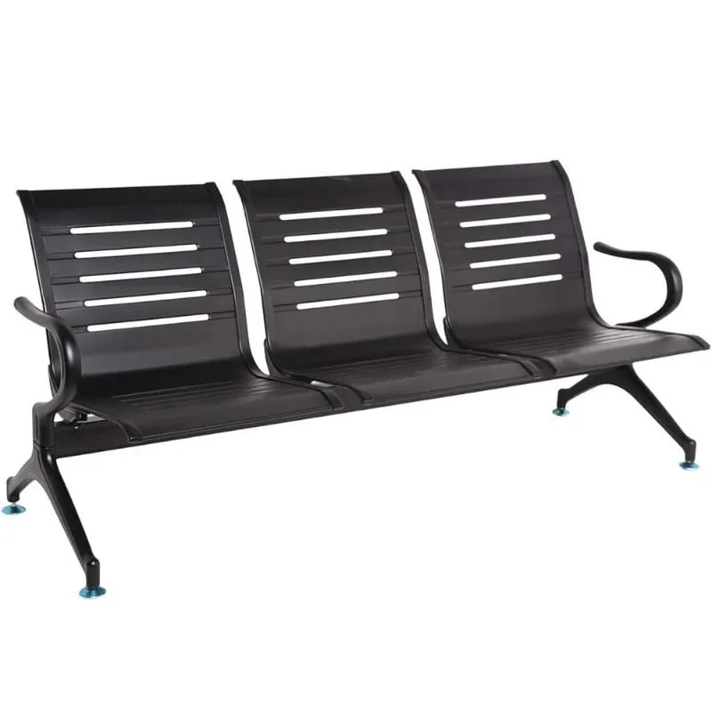 Three Seater Black Metal Waiting Bench