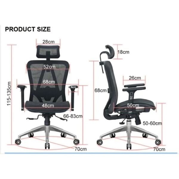 dimension of yale office chair